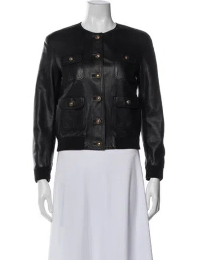 Pre-owned Saint Laurent Leather Bomber Jacket In Black