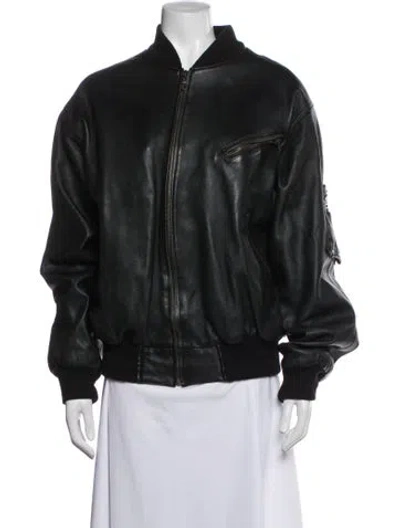 Pre-owned Saint Laurent Leather Bomber Jacket In Black