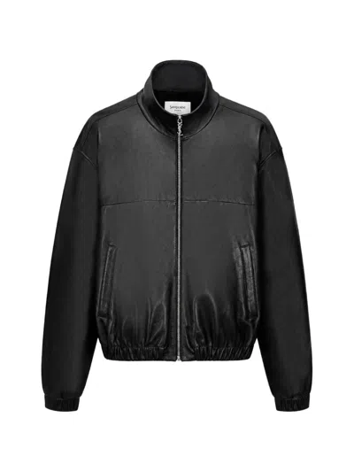 Saint Laurent Leather Bomber Jacket In Black