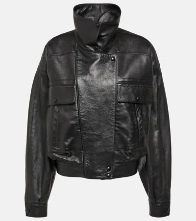 Saint Laurent Leather Bomber Jacket In Black