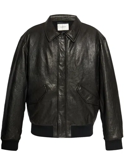 Saint Laurent Bomber Jacket In Bubbled Lambskin With Zip Clothing In Black