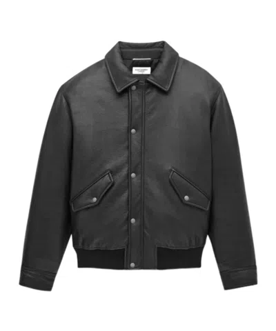 Saint Laurent Lambskin Bomber Jacket In Black