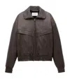 Saint Laurent Leather Bomber Jacket In Brown