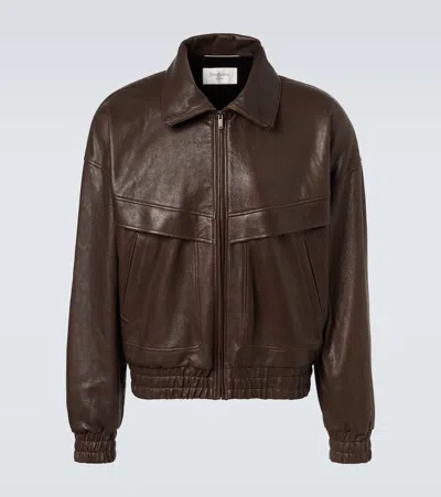 Saint Laurent Leather Bomber Jacket In Brown