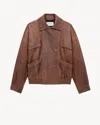 Saint Laurent Leather Jacket With Collared Design And Pockets In Brown