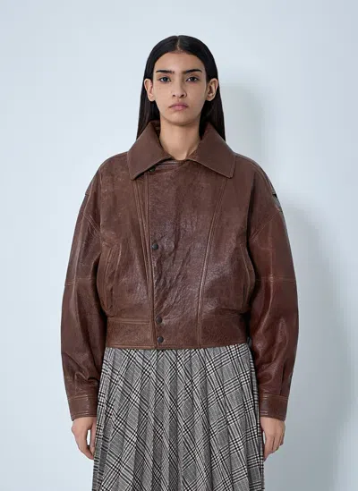 Saint Laurent Leather Bomber Jacket In Brown
