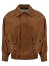 Saint Laurent Leather Bomber Jacket In Brown