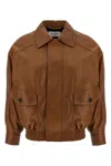Saint Laurent Leather Bomber Jacket Puffer Jackets Brown In Brown