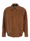 Saint Laurent Brown Bomber Jacket With Pointed Collar And Gathered Waist In Leather Woman In Brown