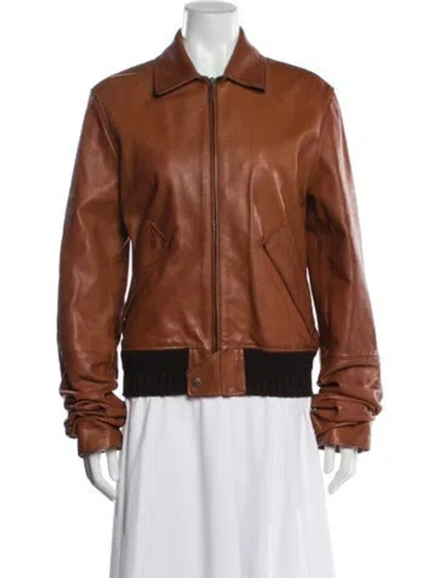 Pre-owned Saint Laurent Leather Bomber Jacket In Brown