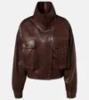 Saint Laurent Leather Bomber Jacket In Brown