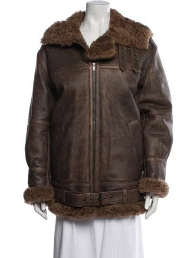 Pre-owned Saint Laurent Leather Bomber Jacket In Brown