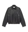 Saint Laurent Leather Bomber Jacket In Grey
