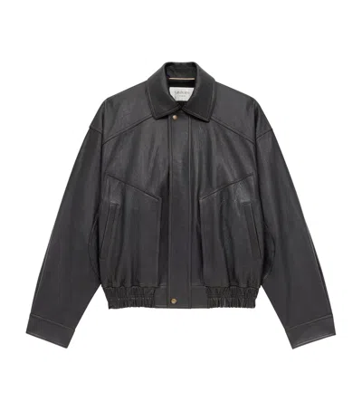 Saint Laurent Leather Bomber Jacket In Grey