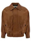 Saint Laurent Leather Bomber Jacket Puffer Jackets Brown In Multi