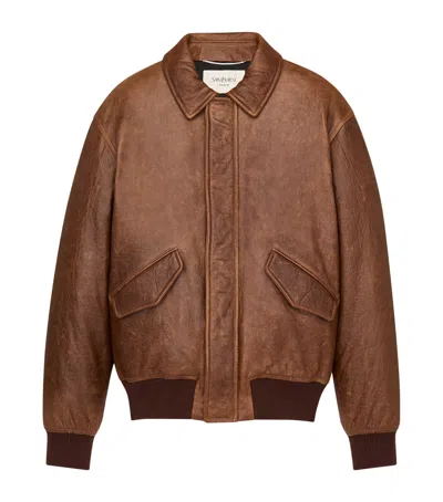 Saint Laurent Bomber Jacket In Vintage Grained Lambskin In Brown