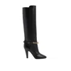 Saint Laurent Leather Boots With Gold Tone Chain Detail In Black