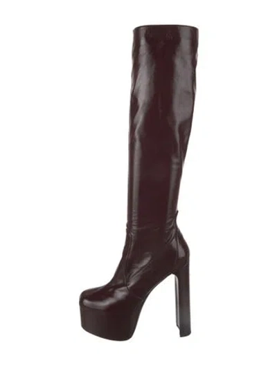 Pre-owned Saint Laurent Leather Boots In Burgundy