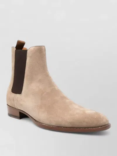 Saint Laurent Cappuccino Suede Ankle Boots In Beige