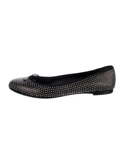 Pre-owned Saint Laurent Leather Bow Accents Ballet Flats In Black