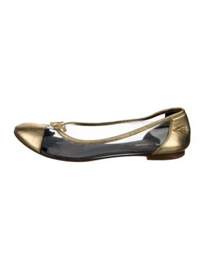 Pre-owned Saint Laurent Leather Bow Accents Ballet Flats In Clear/gold