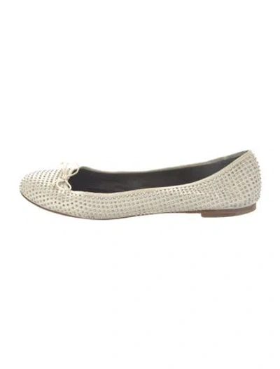 Pre-owned Saint Laurent Leather Bow Accents Ballet Flats In White
