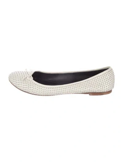 Pre-owned Saint Laurent Leather Bow Accents Ballet Flats In White