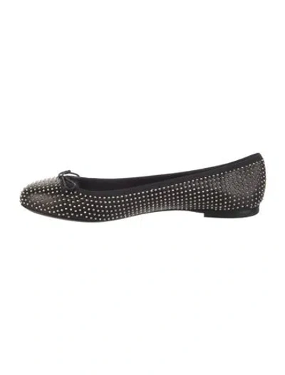 Pre-owned Saint Laurent Leather Bow Accents Flats W/ Tags In Black