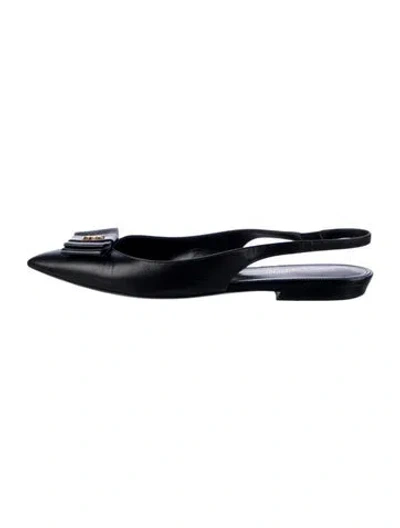 Pre-owned Saint Laurent Leather Bow Accents Slingback Flats In Black