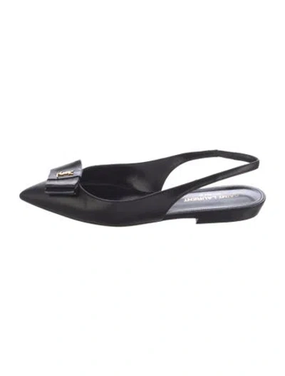 Pre-owned Saint Laurent Leather Bow Accents Slingback Flats In Black