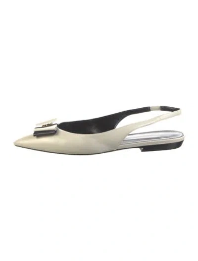 Pre-owned Saint Laurent Leather Bow Accents Slingback Flats In Neutral