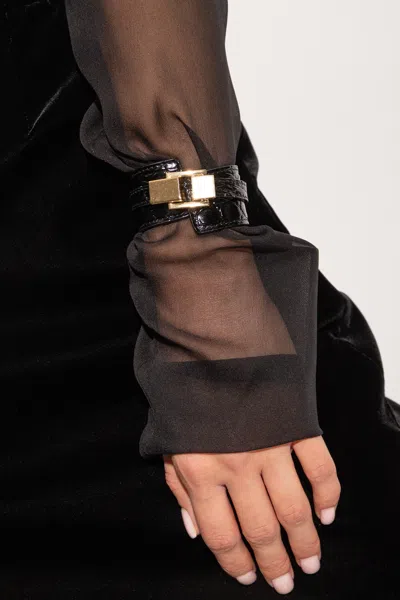 Saint Laurent Leather Bracelet In Black