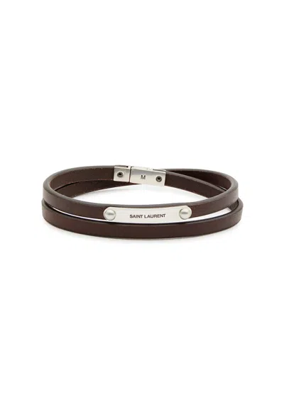 Saint Laurent Leather Bracelet In Brown