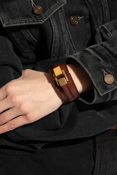 Saint Laurent Leather Bracelet In Brown