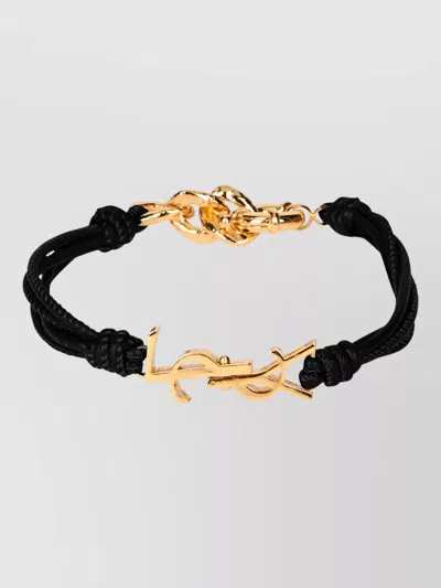 Saint Laurent Leather Bracelet Logo Detail Metal Accents In Black