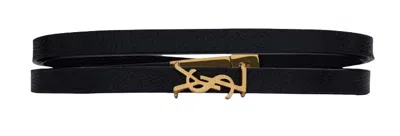 Saint Laurent Leather Bracelet That Wraps Twice In Black
