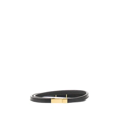 Saint Laurent Leather Bracelet With Cassandre Logo In Black