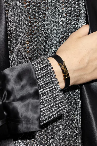 Saint Laurent Leather Bracelet With Logo In Black