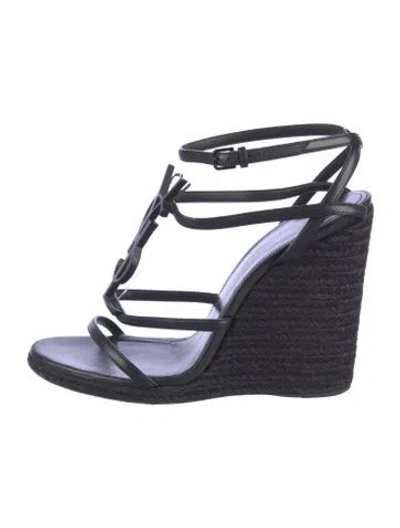 Pre-owned Saint Laurent Leather Braided Accents Espadrilles In Black