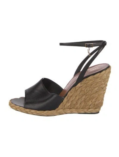 Pre-owned Saint Laurent Leather Braided Accents Espadrilles In Black