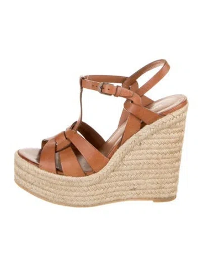 Pre-owned Saint Laurent Leather Braided Accents Espadrilles In Brown