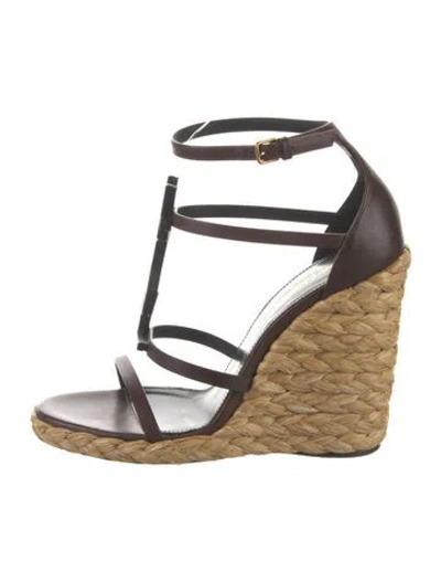 Pre-owned Saint Laurent Leather Braided Accents Espadrilles In Brown
