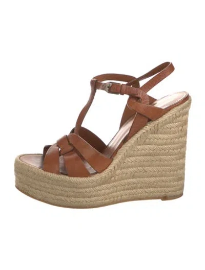 Pre-owned Saint Laurent Leather Braided Accents Espadrilles In Brown
