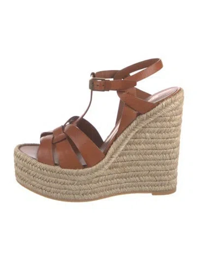 Pre-owned Saint Laurent Leather Braided Accents Espadrilles In Brown