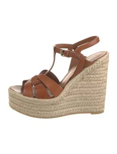 Pre-owned Saint Laurent Leather Braided Accents Espadrilles In Brown
