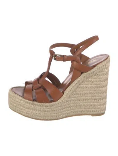 Pre-owned Saint Laurent Leather Braided Accents Espadrilles In Brown/neutrals