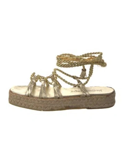 Pre-owned Saint Laurent Leather Braided Accents Espadrilles In Gold/metallic