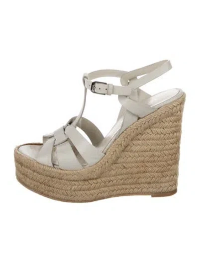 Pre-owned Saint Laurent Leather Braided Accents Espadrilles In White