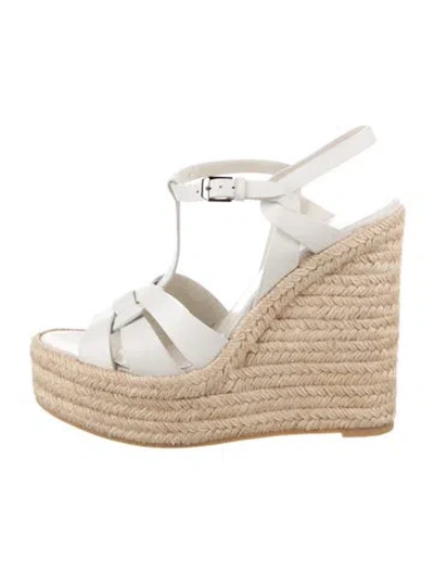 Pre-owned Saint Laurent Leather Braided Accents Espadrilles In White