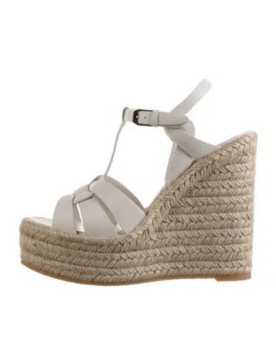 Pre-owned Saint Laurent Leather Braided Accents Espadrilles In White